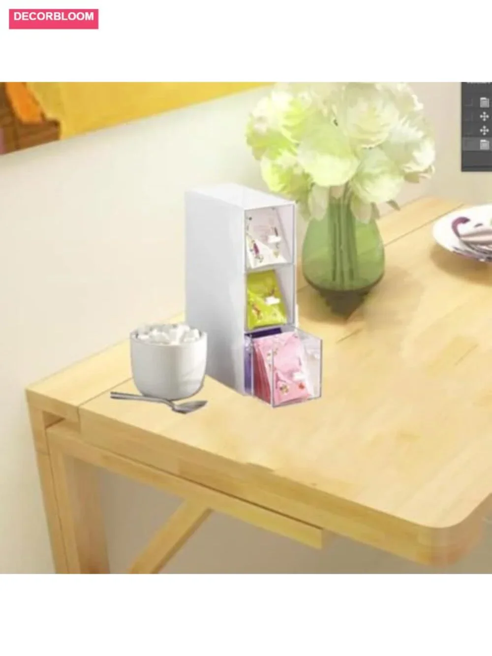 3-Drawer Clear Plastic Tea Bag Organizer Stackable Storage Box for Desk Pantry